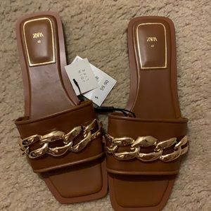 NWT Zara Leather Buckle Slides